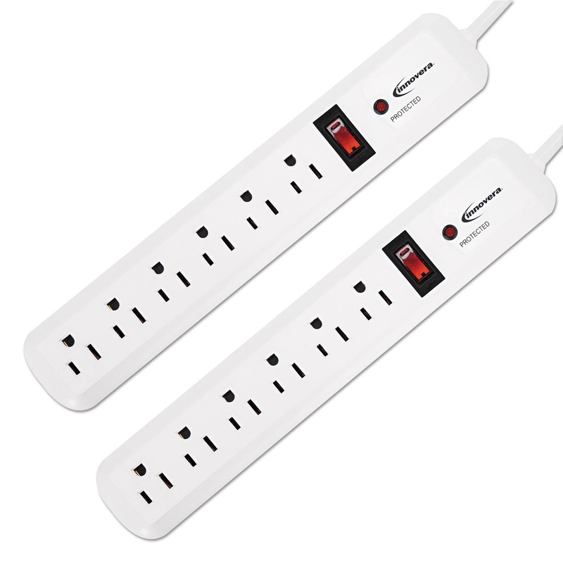 Surge Protector, 6 Outlets, 4 Ft Cord, 540 Joules, White, 2/pk