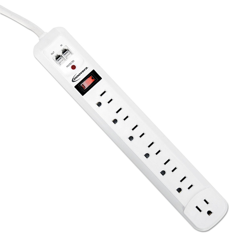 Surge Protector, 7 Outlets, 4 Ft Cord, 1080 Joules, White