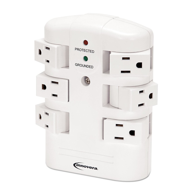 Wall Mount Surge Protector, 6 Outlets, 2160 Joules, White