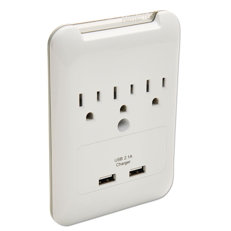 Wall Surge Protector, 3 Outlets/2 Usb Charging Ports, 540 Joules, White