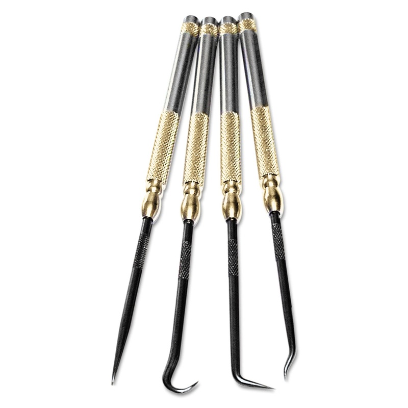 4-Piece Pick Set, Carbon Steel Blades, Knurled Aluminum Handles