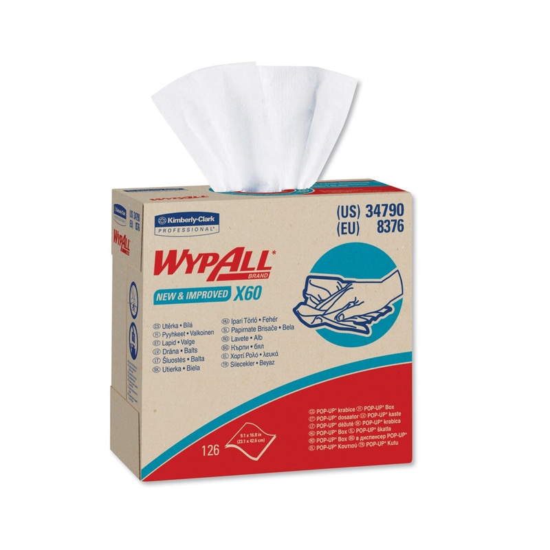 X60 Cloths, Pop-Up Box, White, 9 1/8 X 16 7/8, 126/box, 10 Boxes/carton