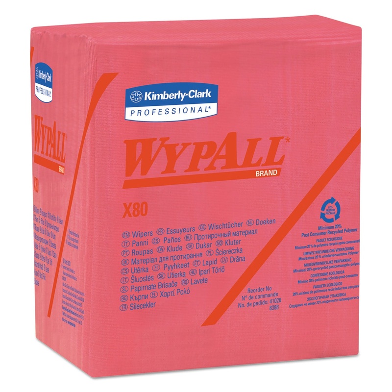 X80 CLOTHS, 1/4 FOLD, HYDROKNIT, 12 1/2 X 12, RED, 50/BOX, 4 BOXES/CARTON