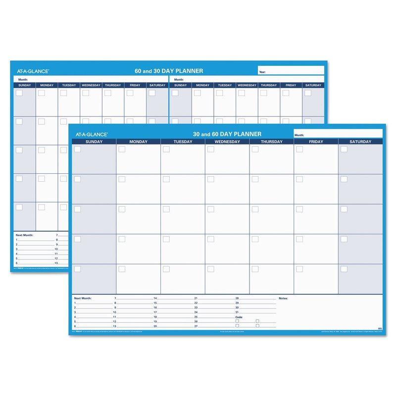 30/60-Day Undated Horizontal Erasable Wall Planner  48 X 32  White/blue Sheets  Undated