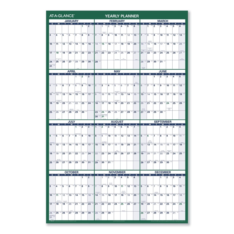 Vertical Erasable Wall Planner  32 X 48  White/green Sheets  12-Month (jan To Dec): 2022