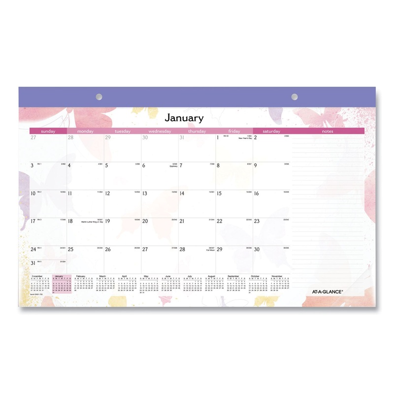 Watercolors Monthly Desk Pad Calendar  Watercolor Artwork  17.75 X 11  Purple Binding/clear Corners  12-Month (jan-Dec): 2022