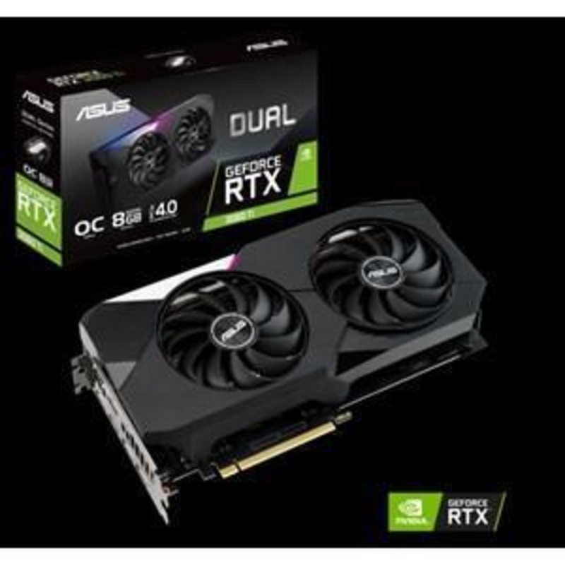 ASUS DUAL-RTX3060TI-O8G-V2 LHR OC EDITION 8GB GDDR6 1740MHZ 256-BIT PCI-E 4.0 2XHDMI 3XDP 750W 1X8 PIN 2.7 SLOT GAMING GRAPHIC CARD