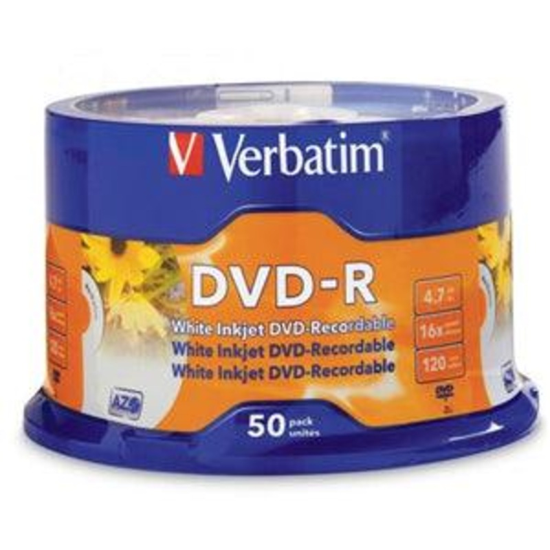 Verbatim DVD-R 4.7GB 16x White Printable 50 Pack on Spindle