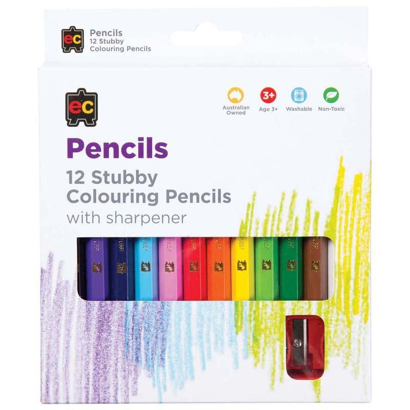EC Coloured Pencils Stubby 12 Pack Plus Sharpener