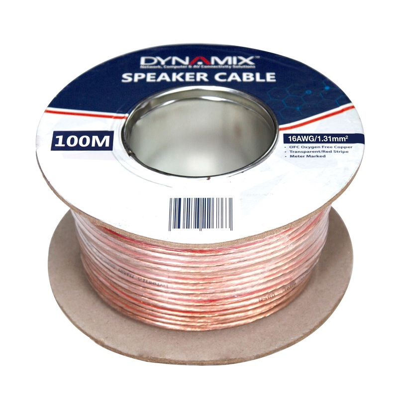 DYNAMIX 100m 16AWG/1.31mm Speaker Cable, OFC 25/025BCx2C, Clear PVC Insulation, OD: 4.0x 8.0mm. Meter Marked