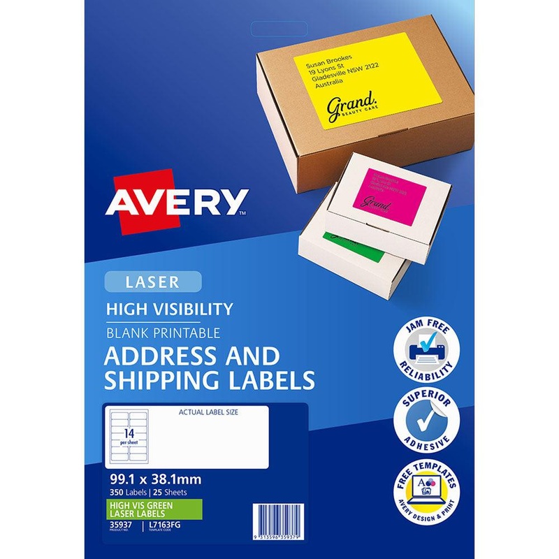 Avery Shipping Label L7163FG Fl Green Laser 99.1×38.1mm 14up 25 Sheets
