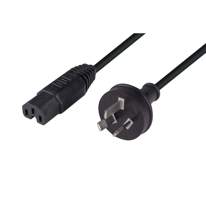 DYNAMIX 1M 3-Pin to Notched C15 Rubber Flex SAA Approved Power Cable.1.0mm copper core. Colour Black.