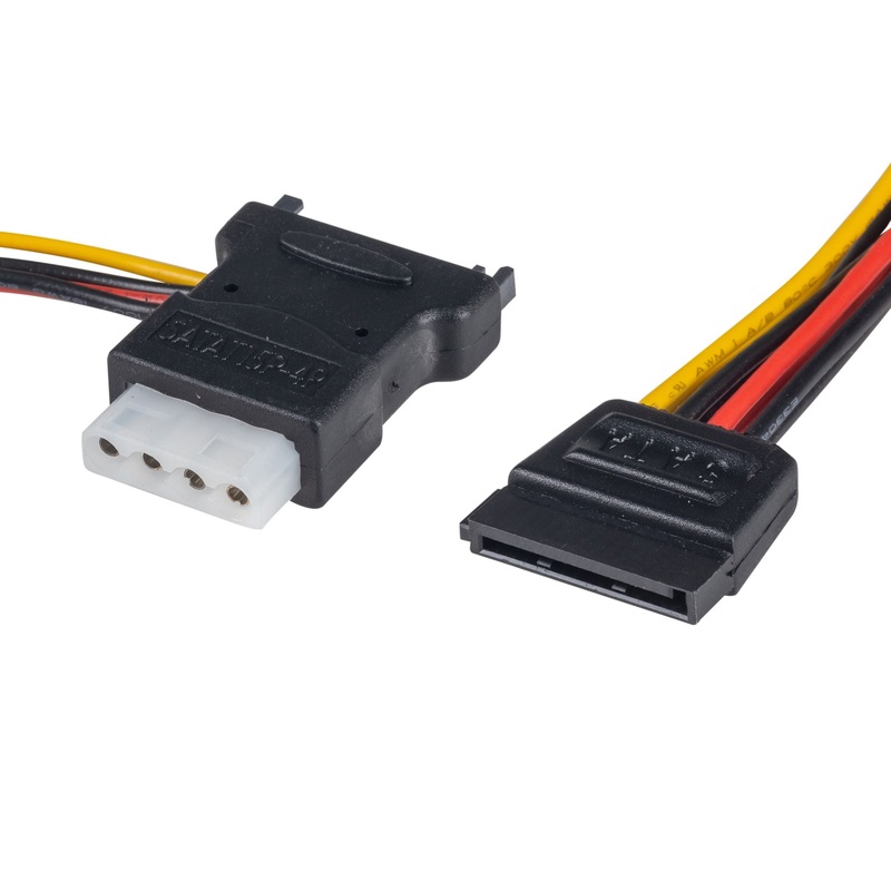 DYNAMIX Dual Port Serial ATA Power Splitter Cable, Splits 1x SATA 15P to 1x molex 4P to 2x SATA 15p Female