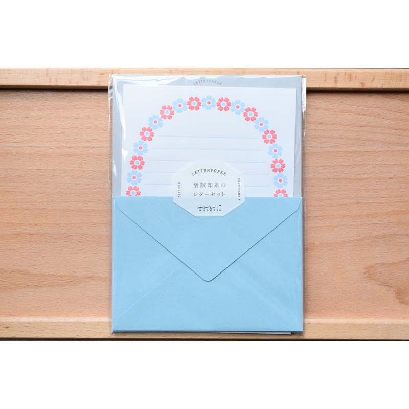 Letterpress Letter Set – Flower Frame Pattern Light Blue
