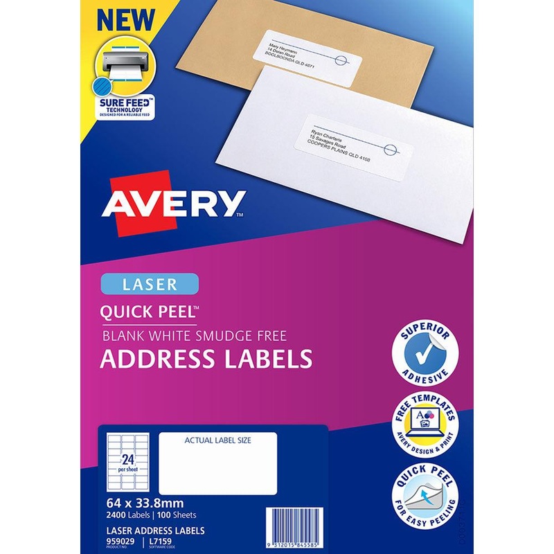 Avery Label L7159-100 Quick Peel 64×33.8mm 24up 100 Sheets