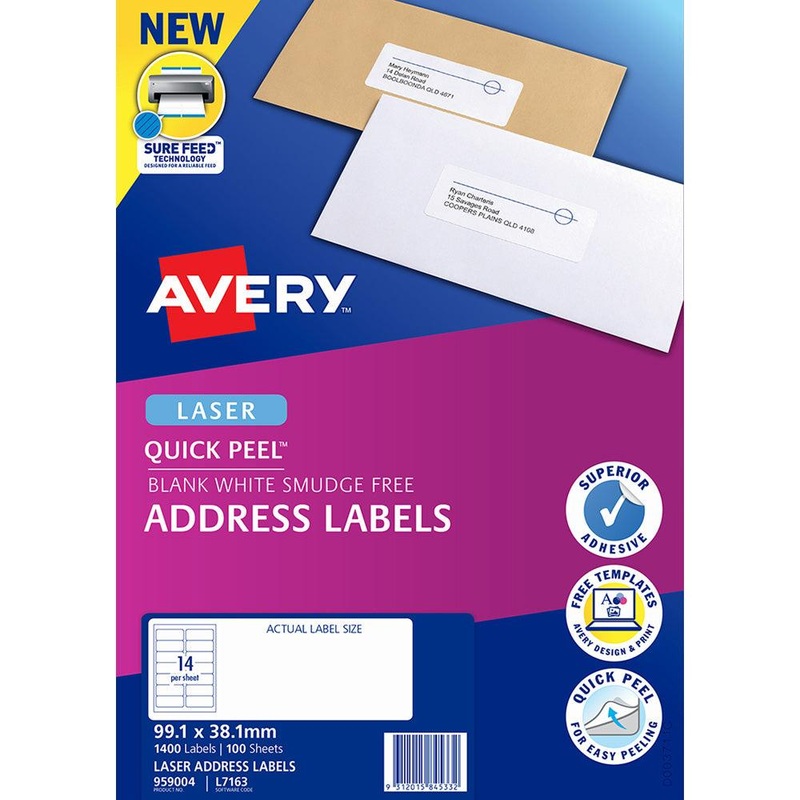 Avery Label L7163 Quick Peel 99.1×38.1mm 14up 100 Sheets