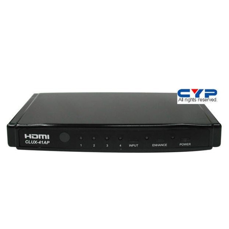 CYP HDMI 4 in 1 out Switch HDMI, HDCP 1.1 and DVI 1.0 compliant. Includes remote control