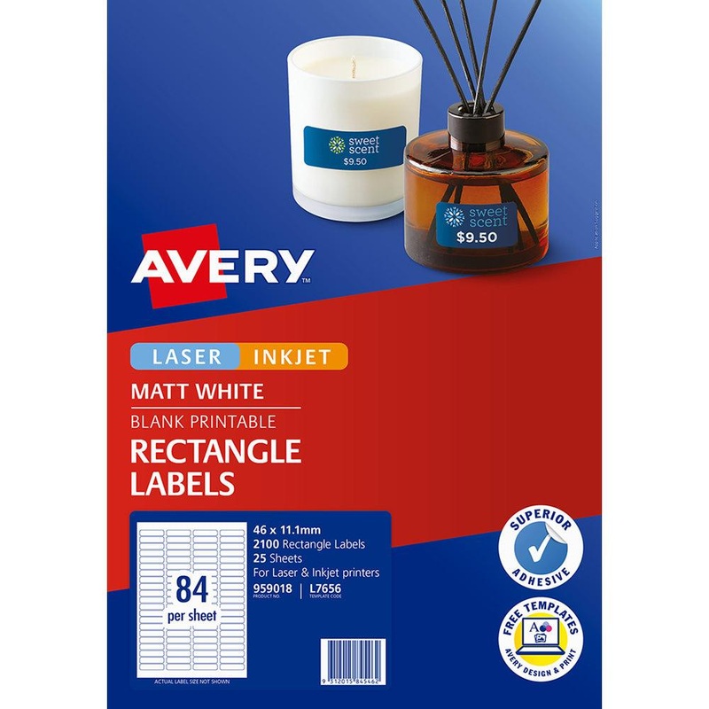 Avery Label L7656 Matt White 46×11.1mm 84up 25 Sheets