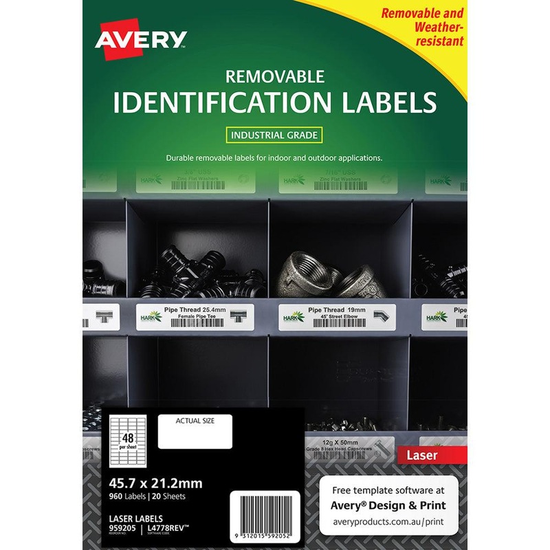 Avery Weather Resistant Removable Label L4778 Laser 45.7×21.2mm White 48up 20 Sheets