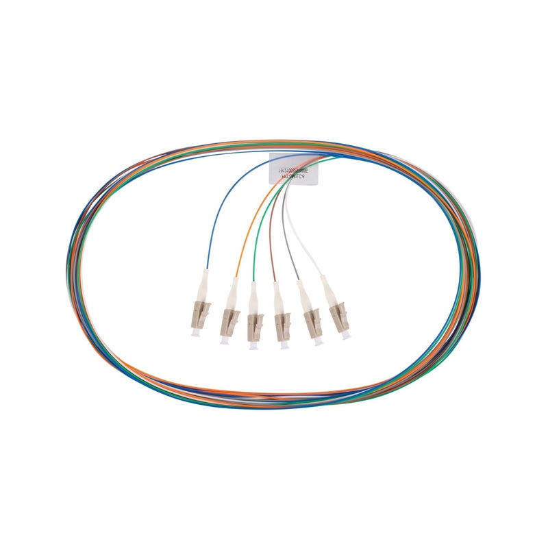 DYNAMIX 2M LC Pigtail OM1 6x Pack Colour Coded, 62.5/900um Multimode Fibre, Tight Buffer LSZH Jacket