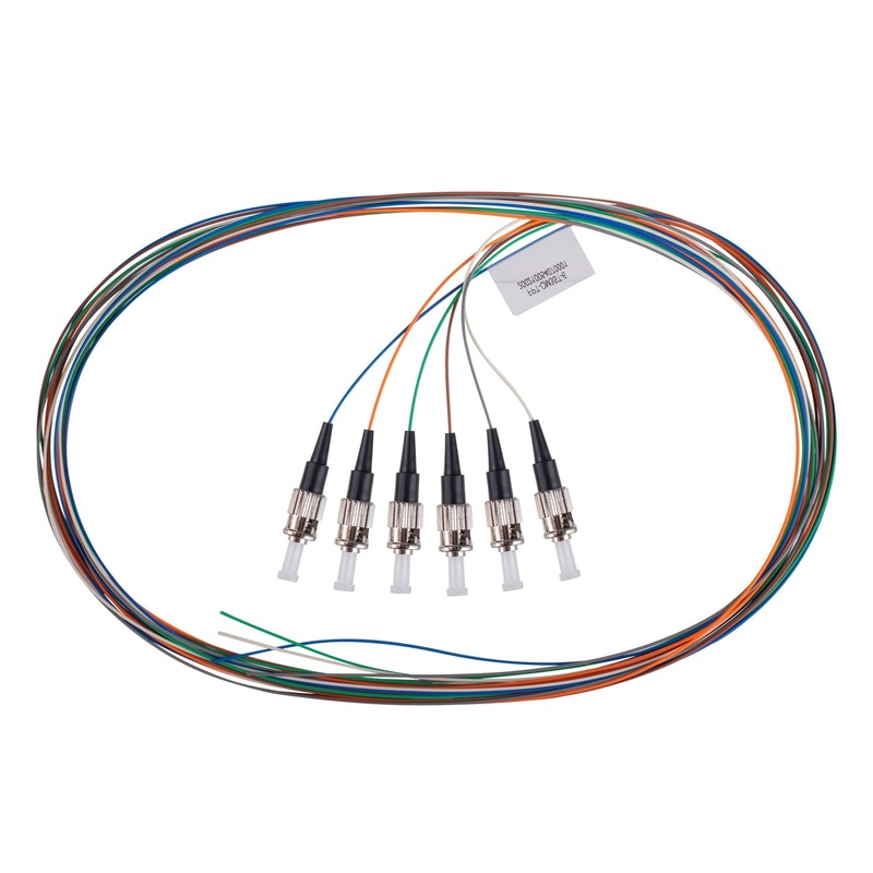 DYNAMIX 2M ST Pigtail OM3 6x Pack Colour Coded, 900um Multimode Fibre, Tight Buffer LSZH Jacket