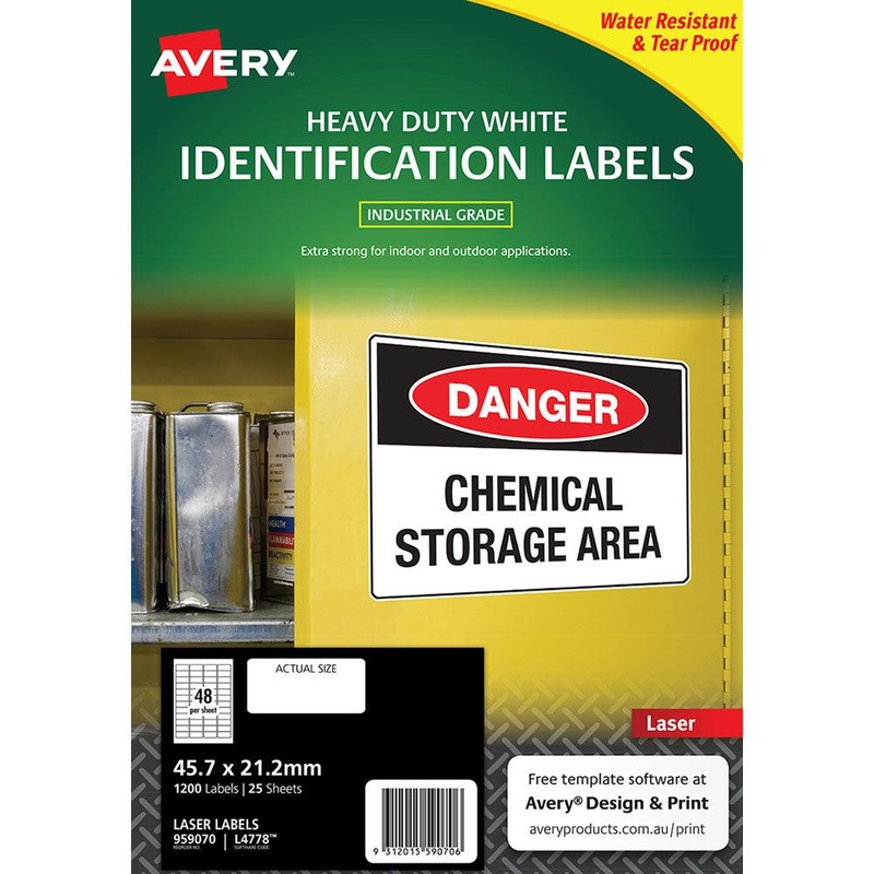 Avery Heavy Duty ID Label L4778 White Laser 45.7×21.2mm 48up 25 Sheets