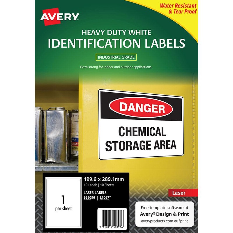 Avery Heavy Duty ID Label L7067 White Laser 199.6×289.1mm 1up 10 Sheets
