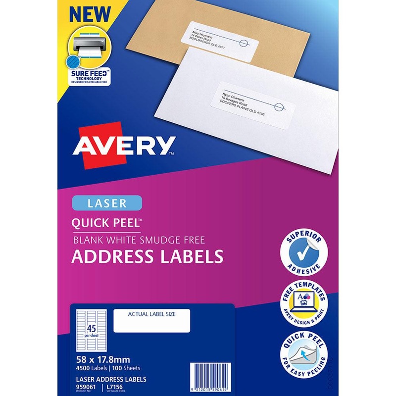 Avery Label L7156-100 58×17.8mm 45up 100 Sheets