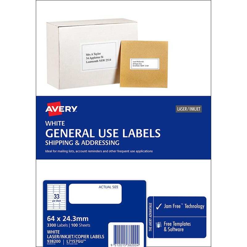 Avery Label L7157 General Use 64×24.3mm 33up 100 Sheets