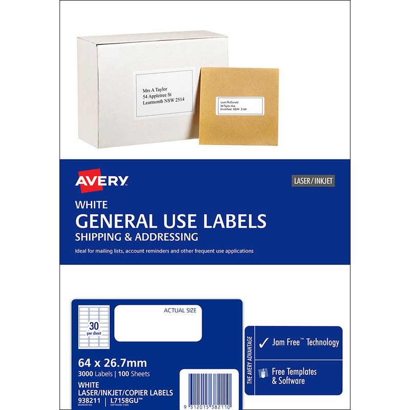 Avery Label L7158 General Use 64×26.7mm 30up 100 Sheets