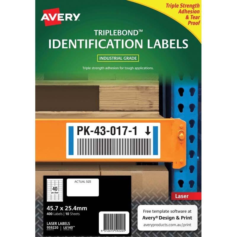 Avery Triplebond Label L6140 White Laser 45.7×25.4mm 40up 10 Sheets