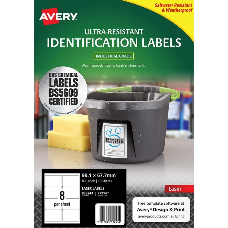 Avery Ultra Resistant ID Label L7914 White Laser 99.1×67.7mm 8up 10 Sheets