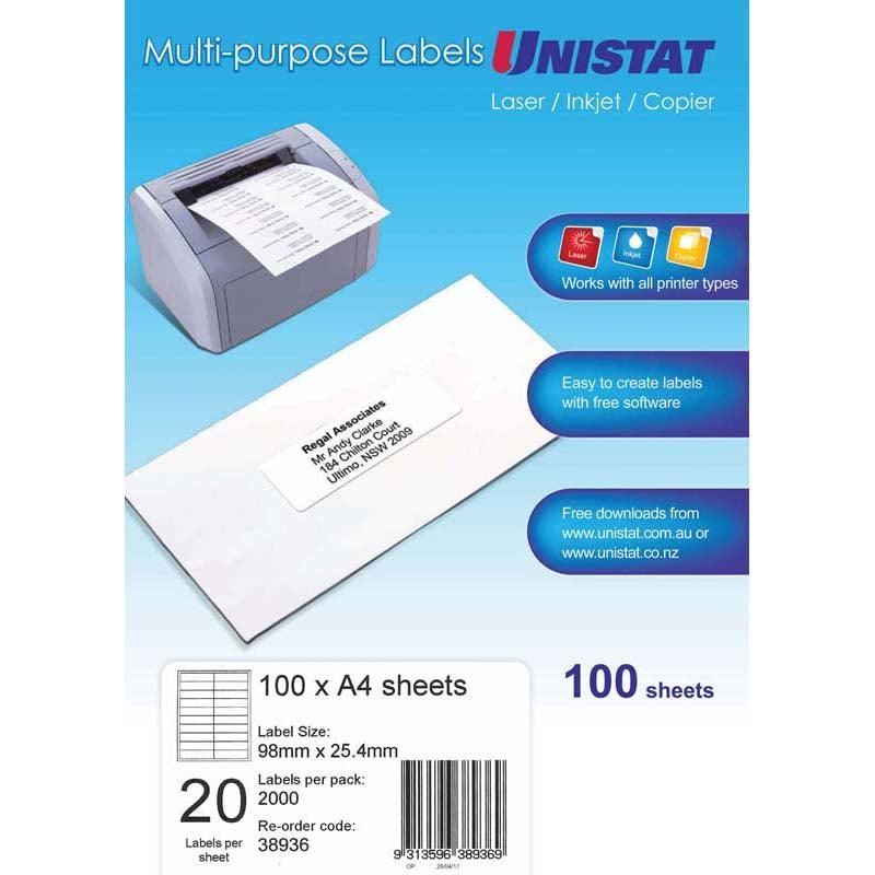 Unistat Label DL 20up 98×25.4 20up 100 Sheets