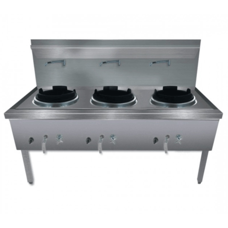 WW-3NC Stainless Steel Waterless Nature Gas Triple Wok Chimney Burner