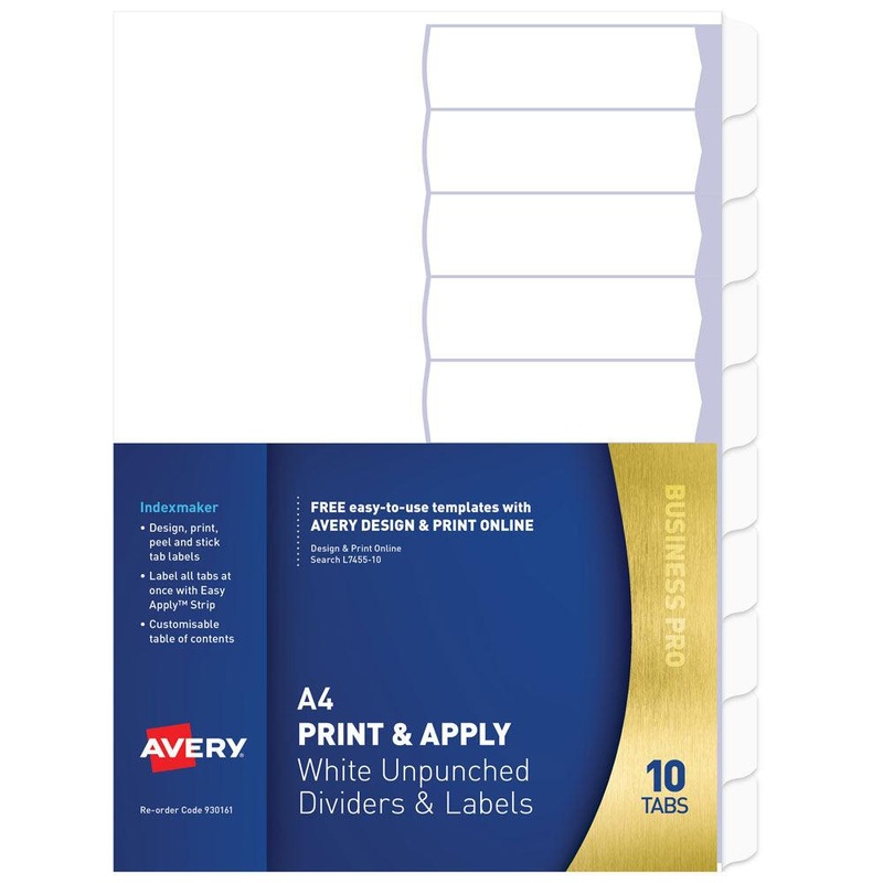 Avery Indexmaker Labels A4 White Unpunched 10 Tab