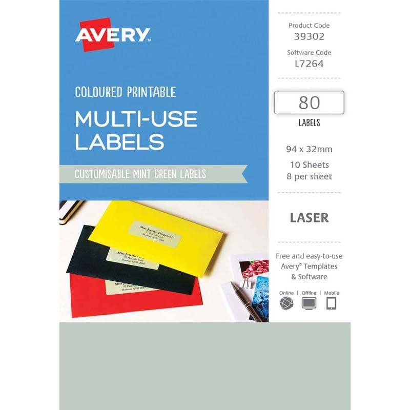Avery Labels L7264 Mint Green 32×94 A5 8up 10 Sheets