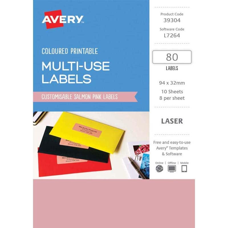 Avery Labels L7264 Salmon 32×94 A5 8up 10 Sheets