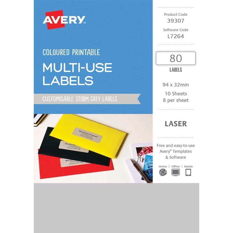 Avery Labels L7264 Storm Grey 32×94 A5 8up 10 Sheets