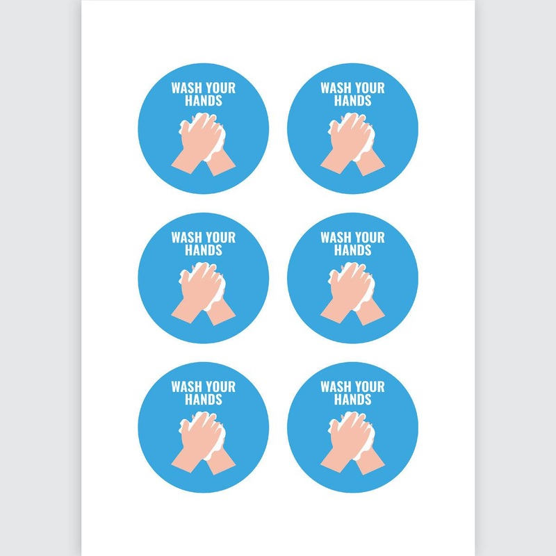 Avery Pre-Printed Self-Adhesive Sign Wash Your Hands Round 6up 5 Sheets