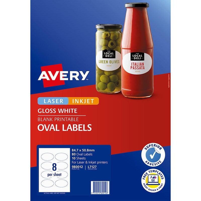Avery Label L7127 Oval Glossy 8up 10 Sheets 84x50mm