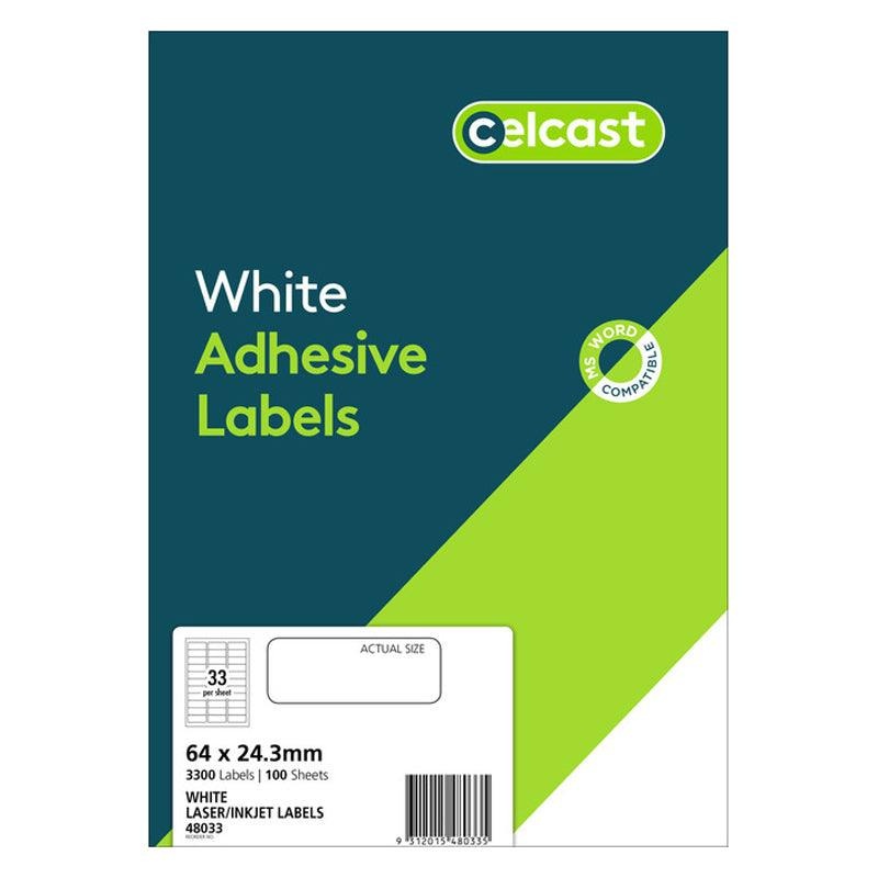 Celcast Labels A4 64×24.3mm 33up 100 Sheets
