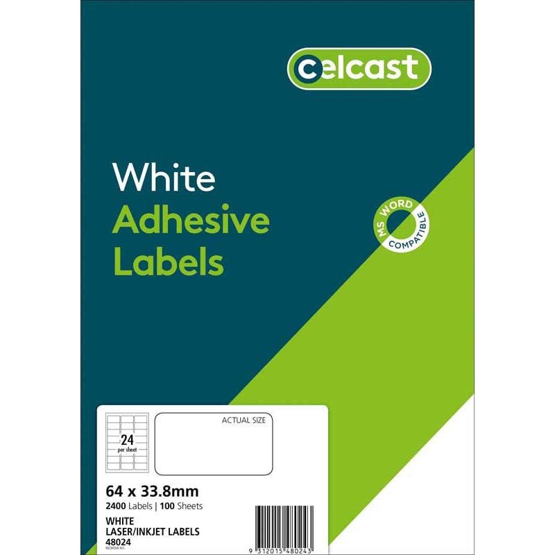 Celcast Labels A4 64×33.8mm 24up 100 Sheets