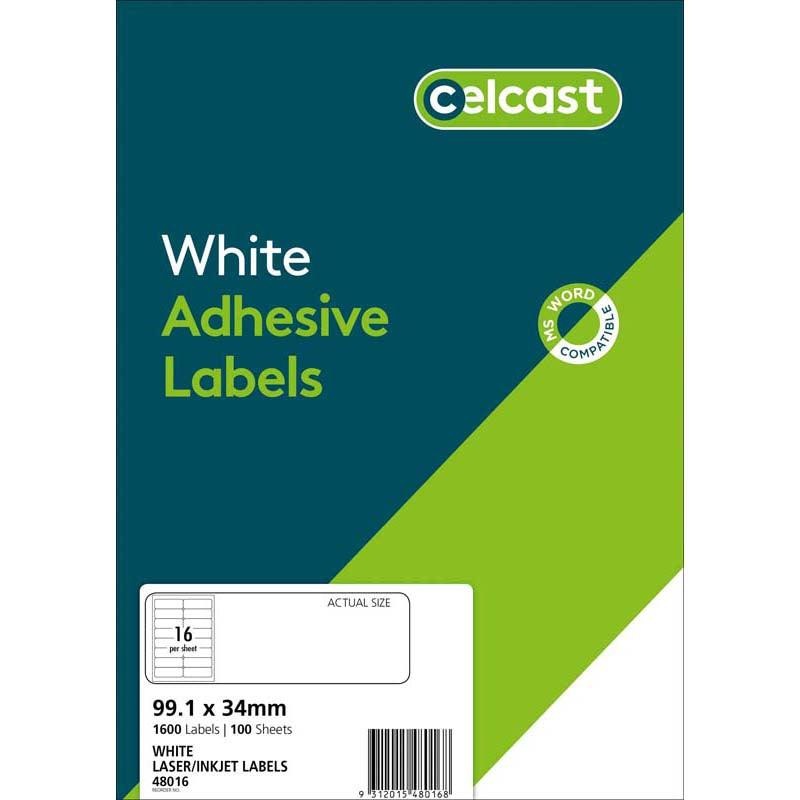 Celcast Labels A4 99.1x34mm 16up 100 Sheets