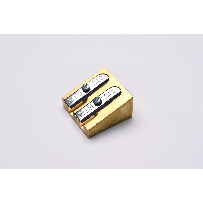 M+R Brass Wedge Double Hole Sharpener