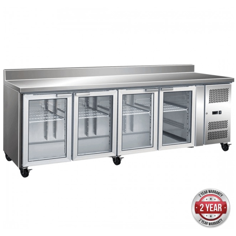 4 Glass Door Gastronorm Bench Fridge with Splashback