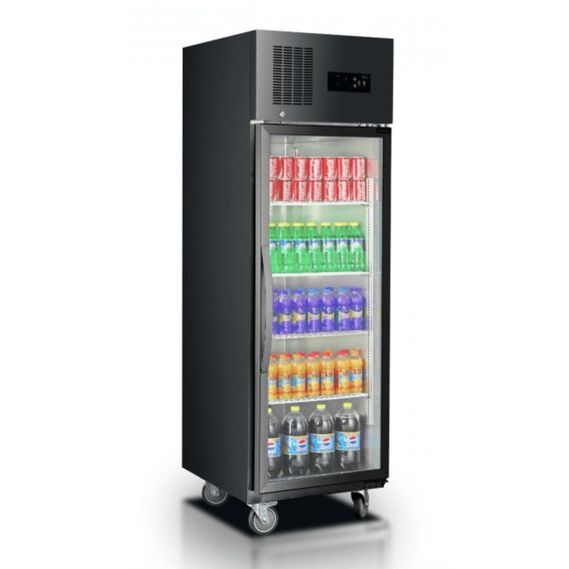 Single glass door upright freezer black stainless steel – SUFG500B