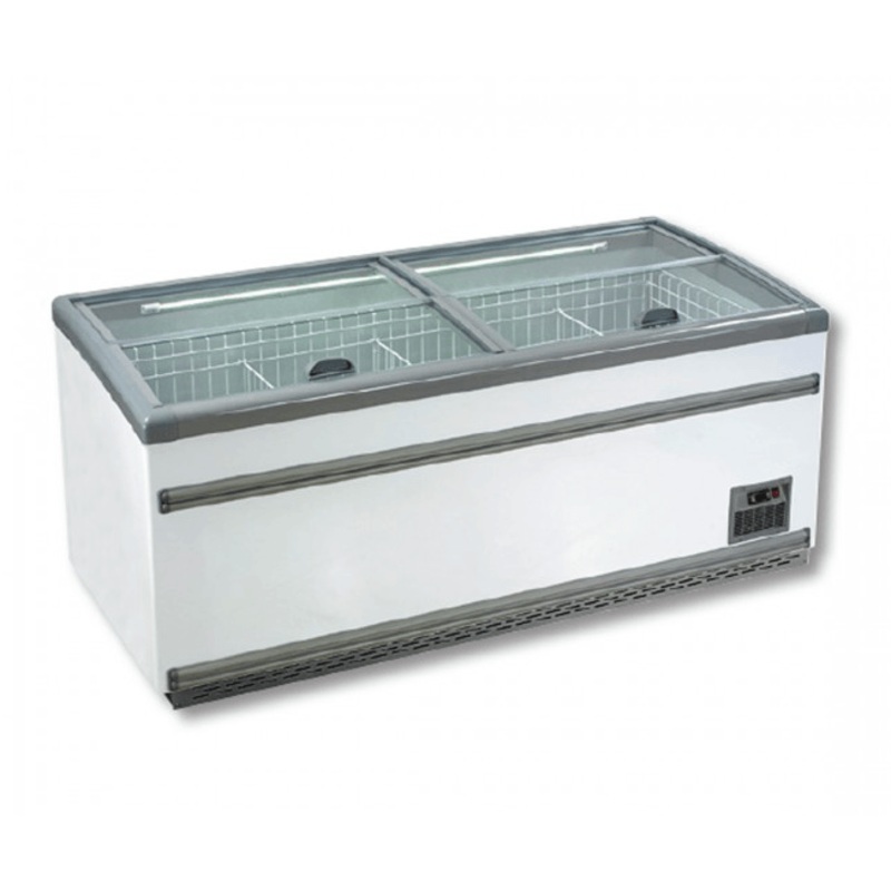 ZCD-E185S Supermarket Island Dual Temperature Freezer & Chiller with Glass Sliding Lids