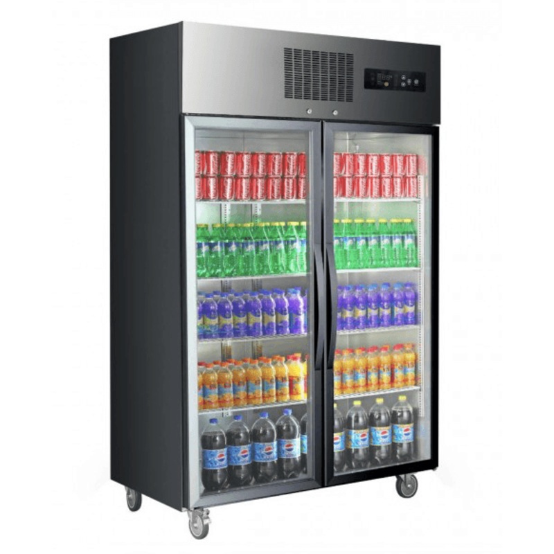 Double Door Upright Display Fridge (Black)