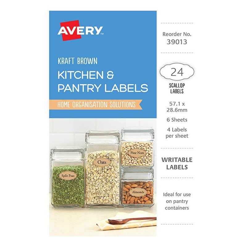 Avery Kitchen & Pantry Labels Kraft Scallop 57.1×28.6mm 4up 6 Sheets