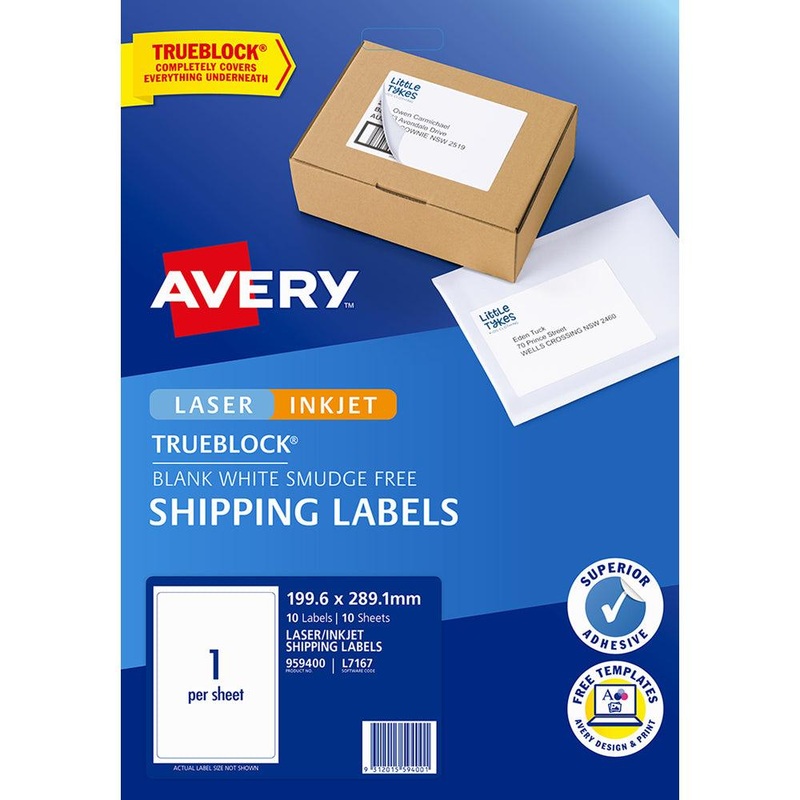 Avery Label L7167 Internet Shipping Label 199.6×289.1mm 1up 10 Sheets